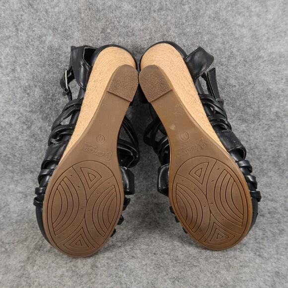 DbDk Fashion Shoes Womens 6.5 Sandals Wedge Buckle Ankle Strap Black Open Toe - Picture 13 of 15